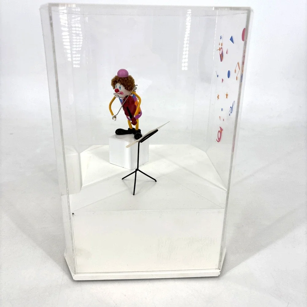 Vintage Jeco Clown Playing Violin Clock Japan Working Acrylic Case 60s 70s READ!